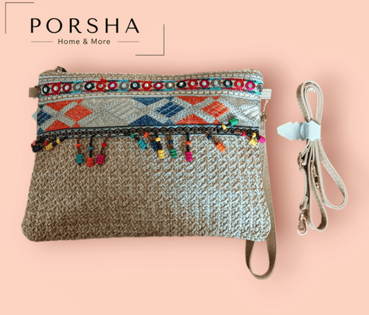 Χειροποίητο Τσαντάκι Boho Clutch Bag Mε Kροσια 20x30cm